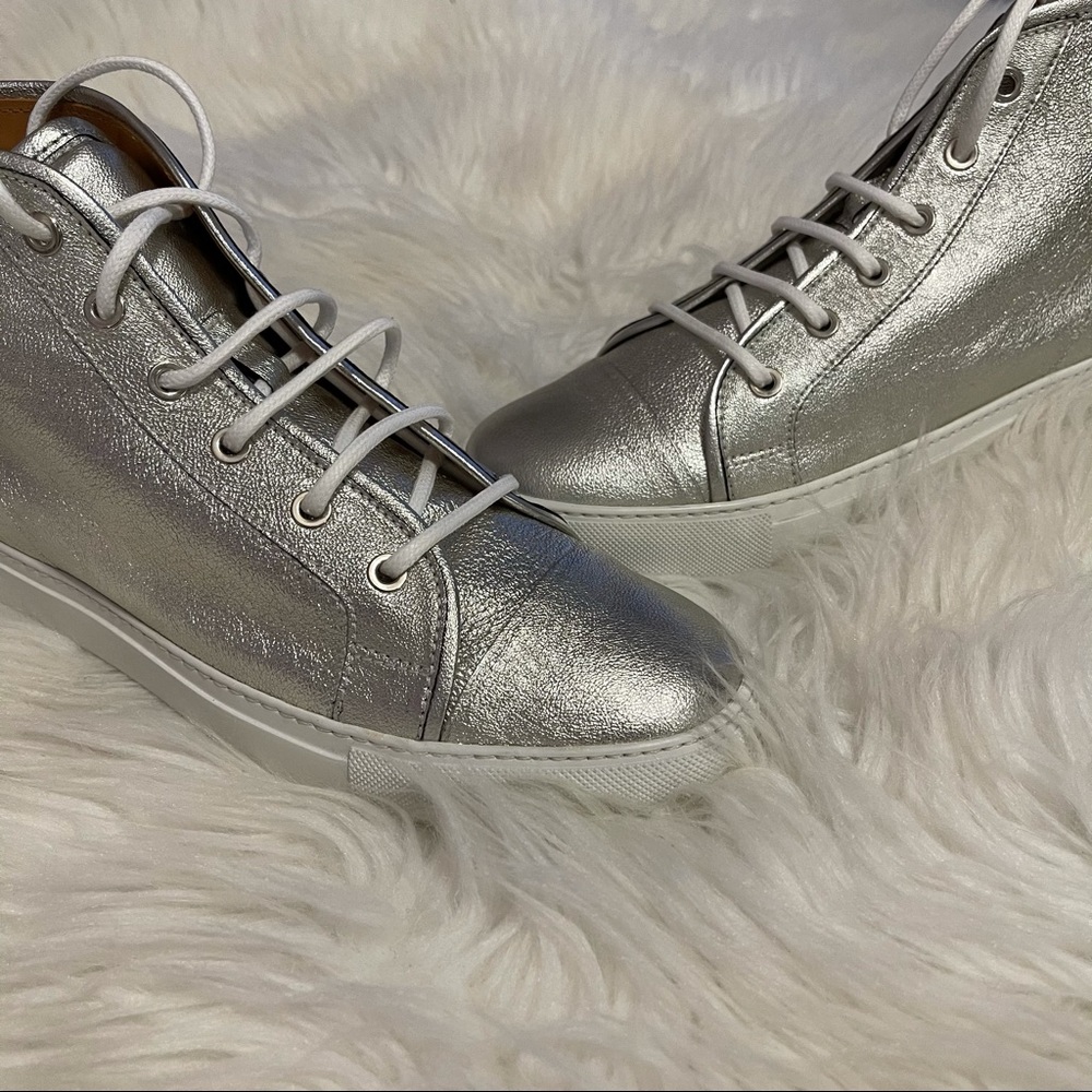 NEW❗️RALPH LAUREN SILVANA METALLIC LEATHER SNEAKER
